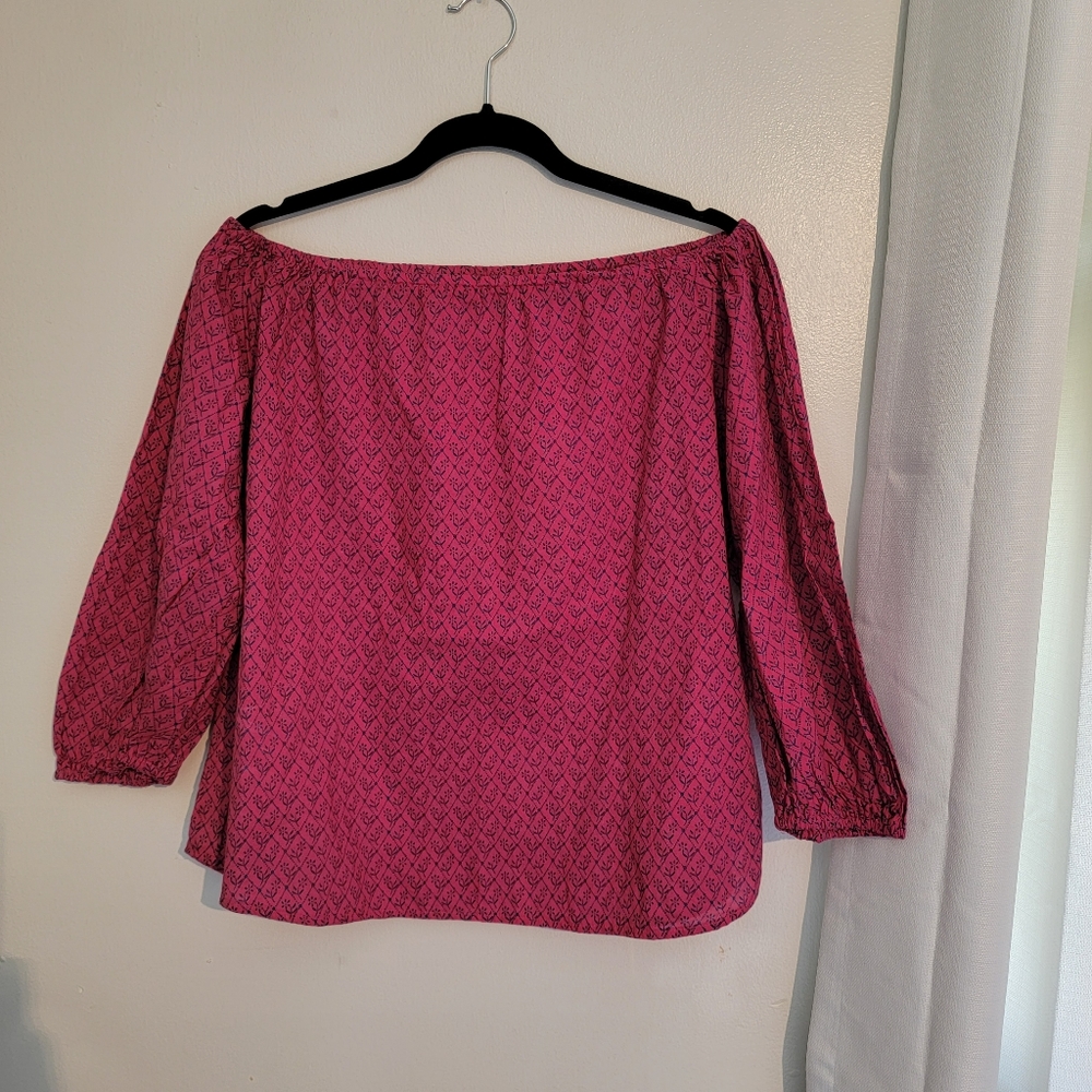 Anthropologie Maeve Red Raspberry Floral Off The Shoulder Blouse - Picture 3 of 9